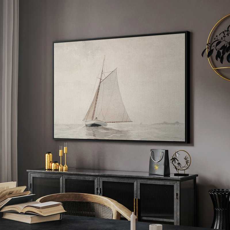 Rétro nautique - Cxxi, H 17 po x l 25 po, Toile avec cadre flottant noir