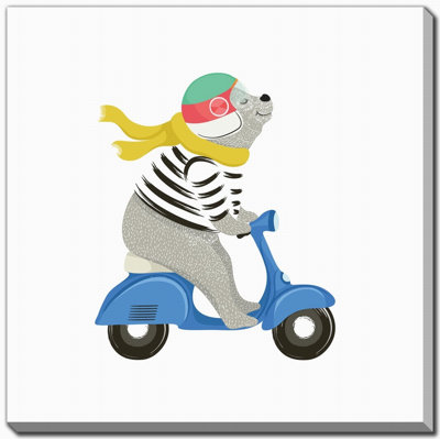 Bear On Scooter 1 Canvas Wall Art