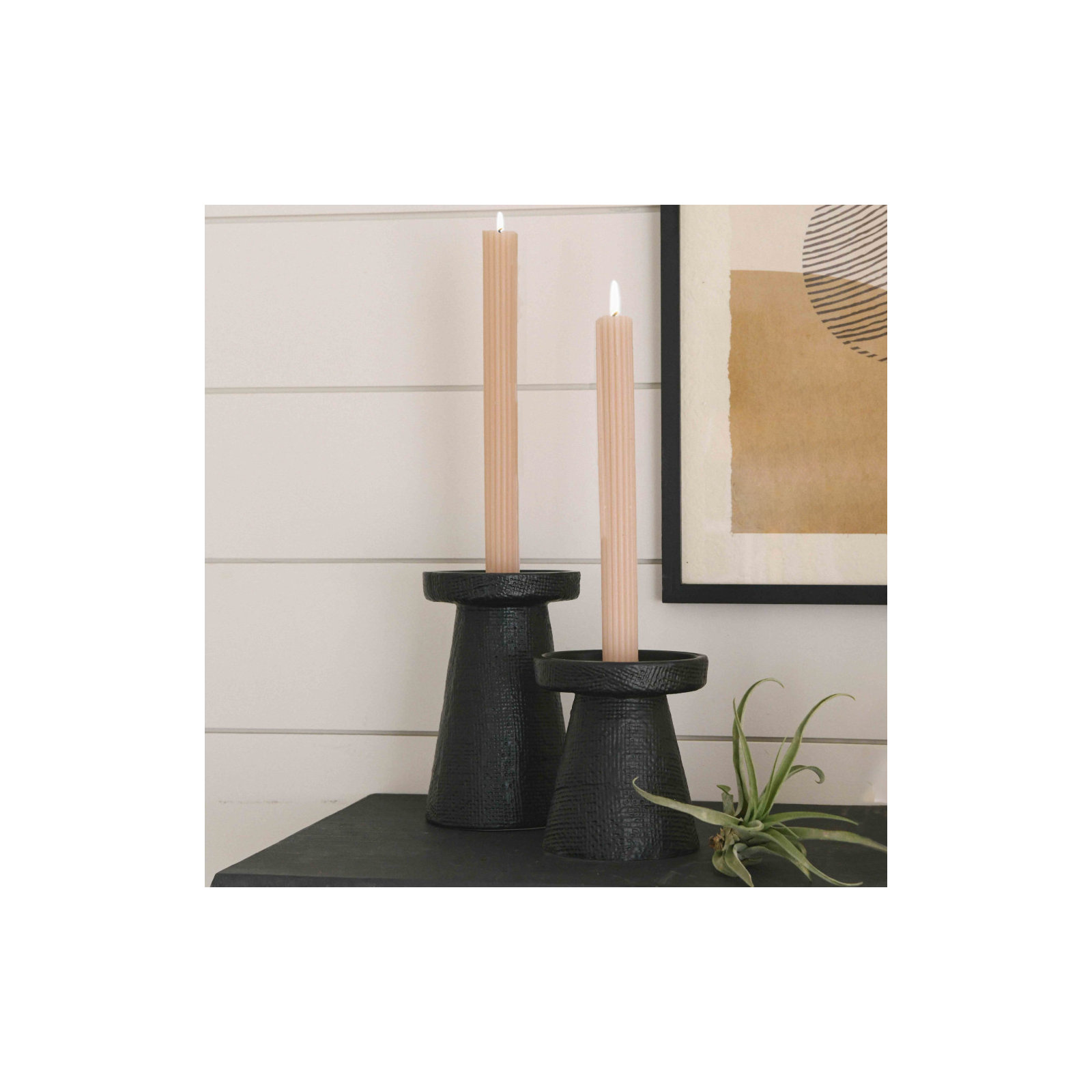2 Piece Stoneware Table Top Candlestick Set, Black