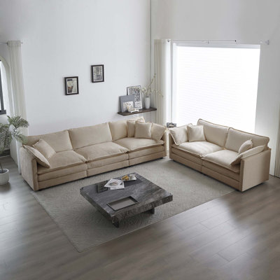 Sofa Set of 2 Chenille Couch 2 + 3 seater Deep - seat Sofa Set Beige Chenille by Hokku Designs
