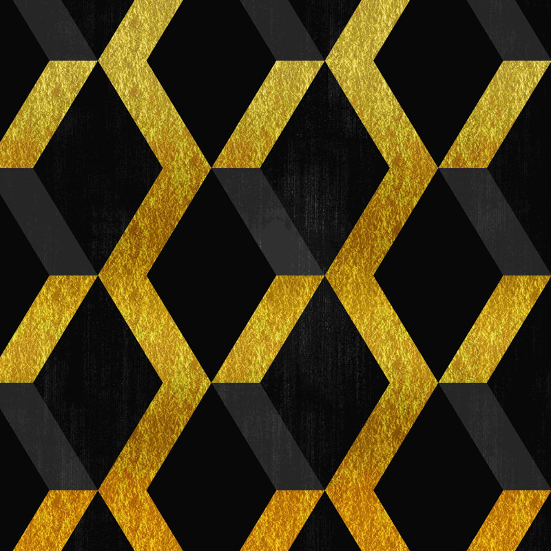Motif géométrique doré et noir 2, impression sur toile tendue, H 36 po x l 36 po