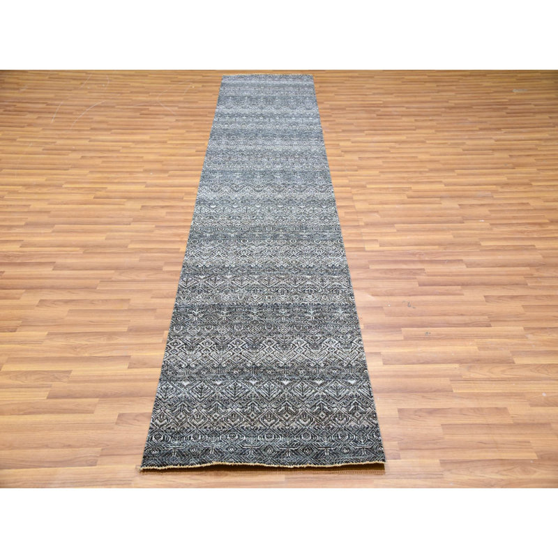 Toray One-of-a-Kind 2'6" x 12'2" New Age Runner Wool Area Rug in Black