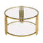 Table basse moderne en verre trempé, structure en métal asymétrique, base tambour doré, tablette inférieure pour plus de fonctionnalité et de style,-1545902177-1545902178