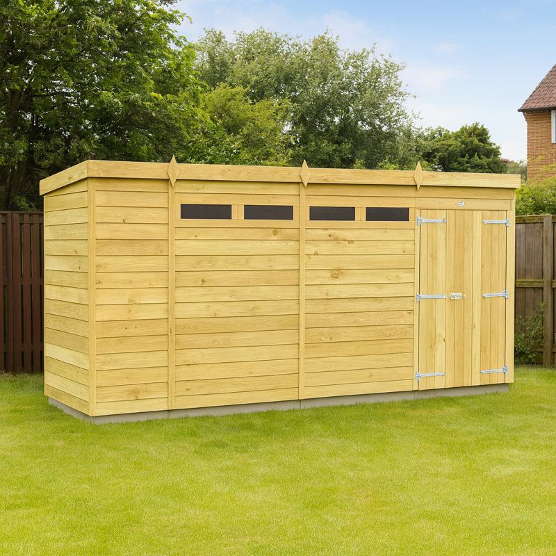 15ft x 4ft Pent Security Shed - Double Door