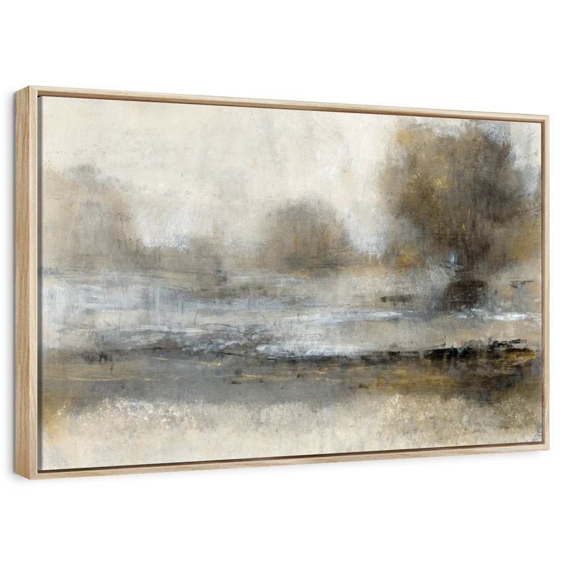 Paysage doré I, Cadre flottant en bois naturel, 43 po x 29 po