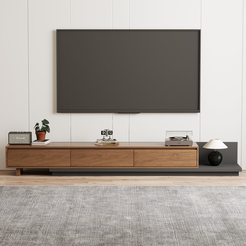 Console télé extensible de style contemporain de 78,7 po avec 3 tiroirs, extensible à 141,7 po, Noyer