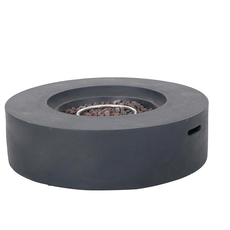 Outdoor round concrete fire pit, light gray, 50,000 Btu (without lid), Dark Gray