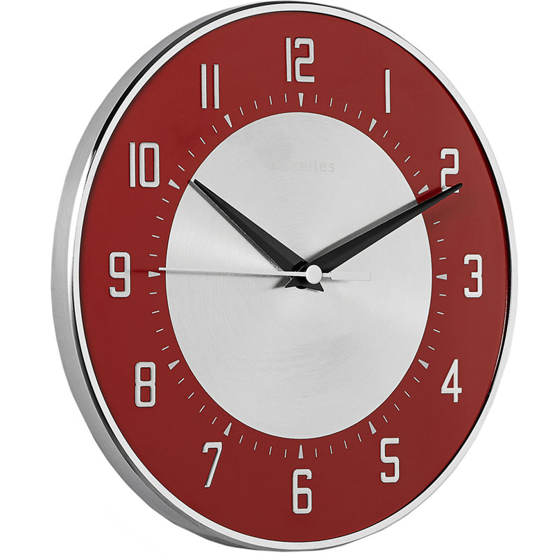 Funky Deco Clock, Domed Glass, Embossed Metal Dial - 20.5cm, Red