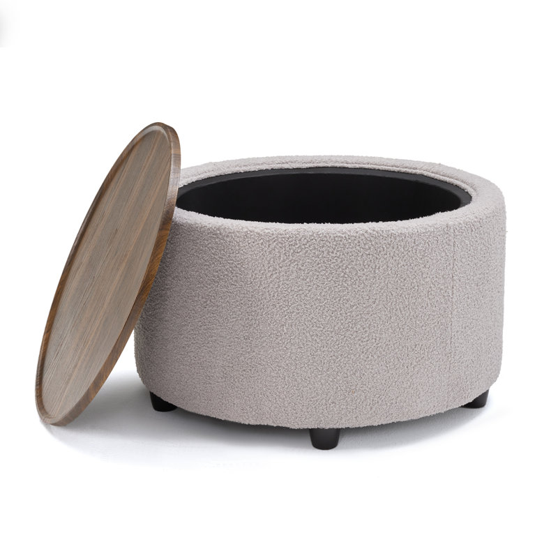 Teddy Round Coffee Table with Storage, Light Gray
