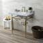 Évier console en laiton Carrara de 30 po avec pieds en laiton Kingston, LMS3022M8SQ6 Kingston, blanc marbre / nickel poli-78574854