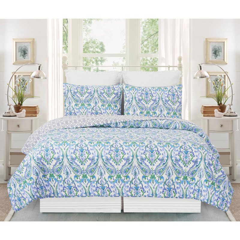 Juliet Cotton Reversible Quilt Set, Twin Quilt + 1 Standard Pillow Sham