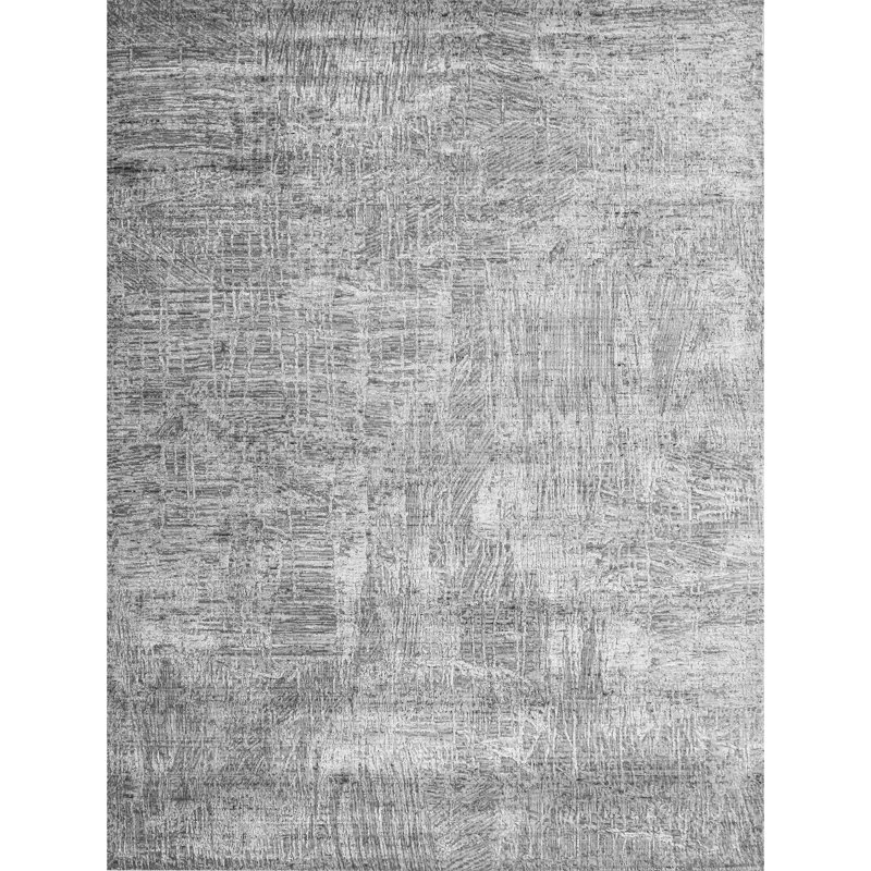 Tapis gris noué à la main de haute qualité, Rectangle 9 pi x 12 pi