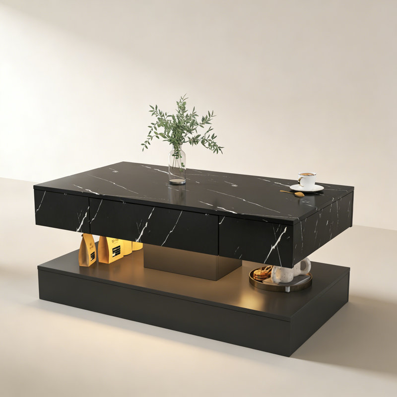 16.93IN High LED Coffee Table,Modern Coffee Table for Living Room,Living Room Tables,Large Living Room Furniture,LED Lights
