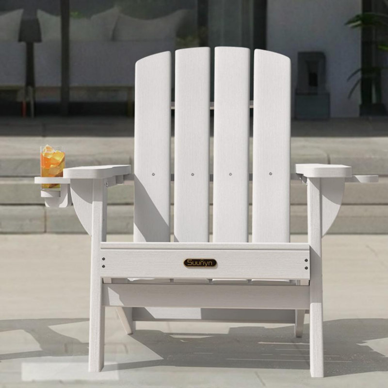 Chaise Adirondack pliante en PEHD avec porte-gobelet, Blanc