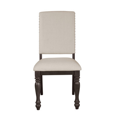 2pc Of Grayish Brown Wood Frame Dining Chairs With Velvety Fabric Upholstery And Charming Nailhead Trim Upholstered Chairs, 2pc, Frame, Alluring