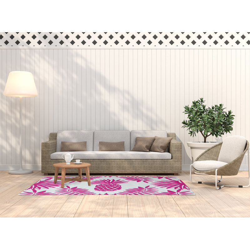 Tapis floral blanc / rose en chenille tissé à la machine, Rectangle 3 pi x 5 pi