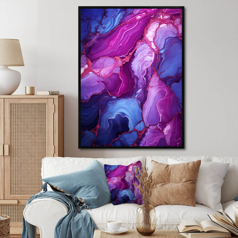 Volcan en marbre mauve sans soudure IV - art mural abstrait, H 44 po x l 34 po x P 1,5 po, Cadre flottant noir