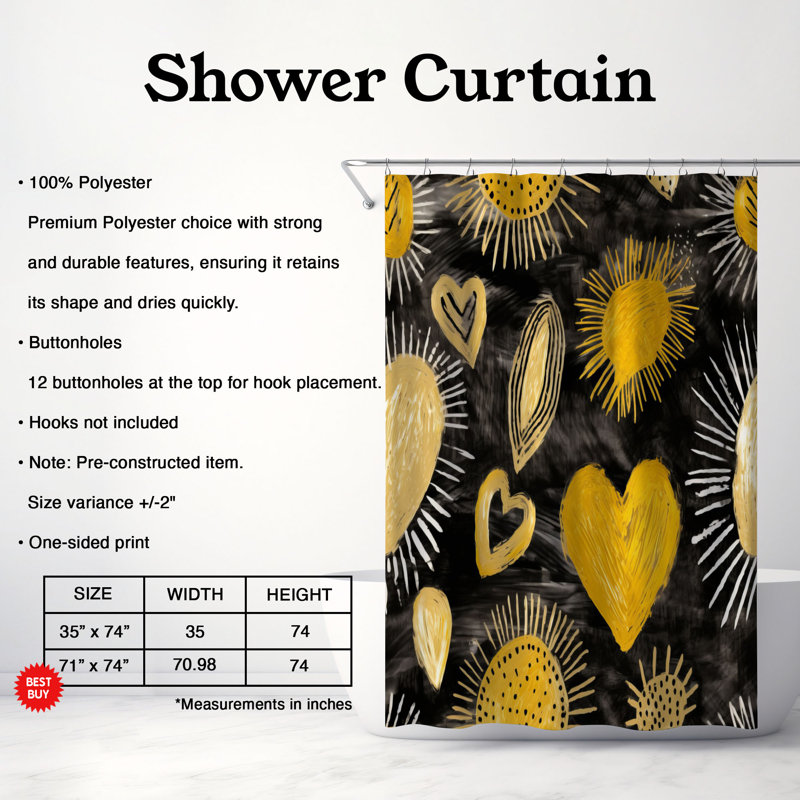 Rideau de douche Elegant Hearts - Premium, H 74 po x l 71 po