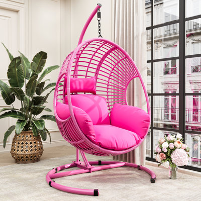 Fauteuil suspendu d'extérieur 45,1 avec support, coussin épais et housse imperméable, chaise de patio en osier de rotin PE