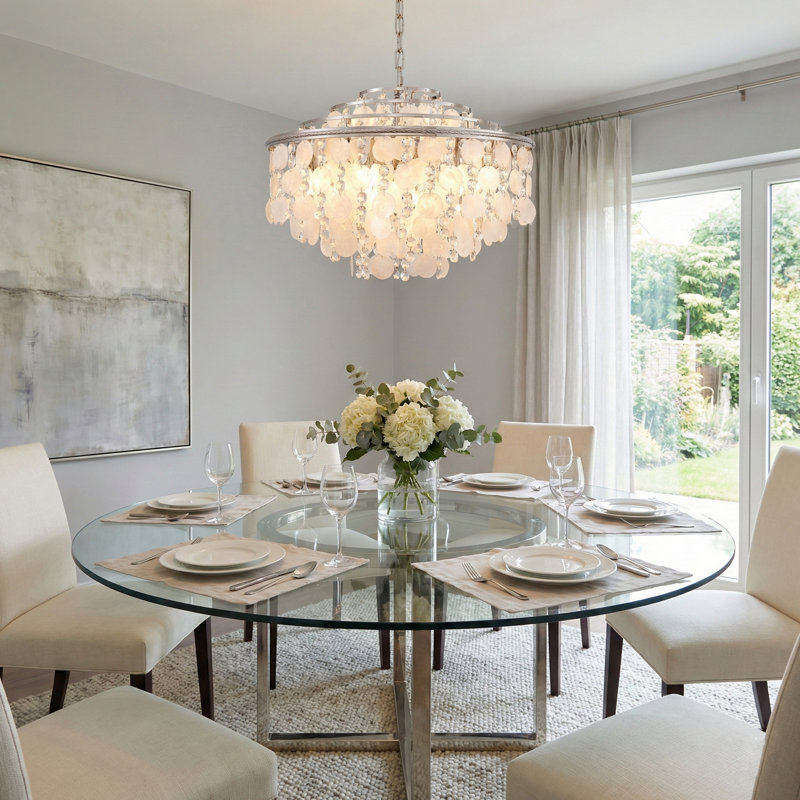 Lustre à 4 niveaux Avara - Nickel poli, H 17 po x l 23,6 po x P 23,6 po, 4 Tiers