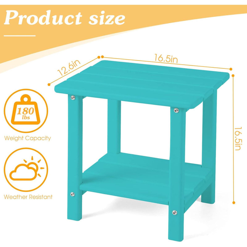Adirondack Outdoor Side Table, Tier Sturdy Patio End Table Weather Resistant, Solid Side Table For Patio, Pool, Porch, Blue