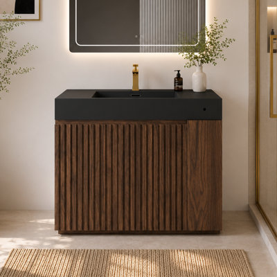 Meuble-lavabo autoportant en noyer de 36 po avec lavabo à quartz 36 po Winston