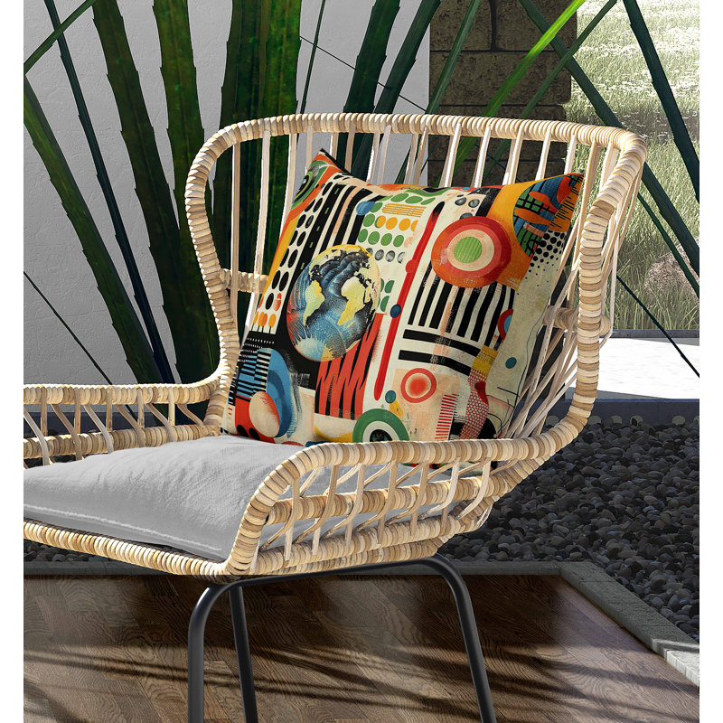 Coussin intérieur / extérieur Orbital Echoes, Carré 16 po, Rouge / Orange