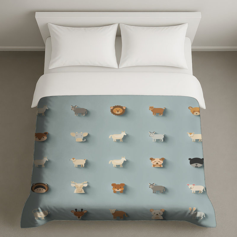 Cute Animal Icons Duvet Covers, Queen