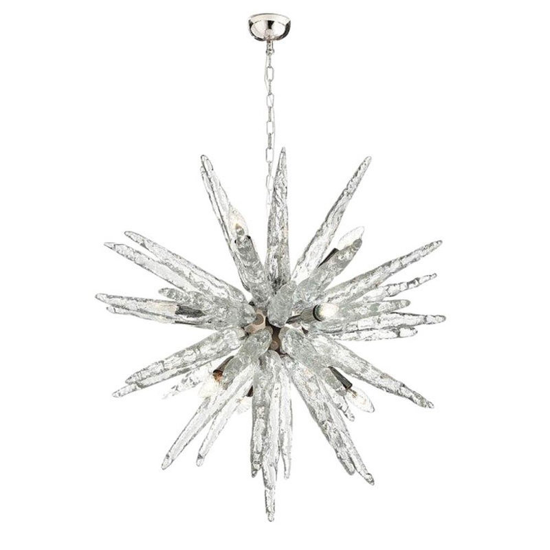 Lustre spoutnik Murano Ice, Or antique, Fumée lisse, 55" Length x 55" Width x 55" Height
