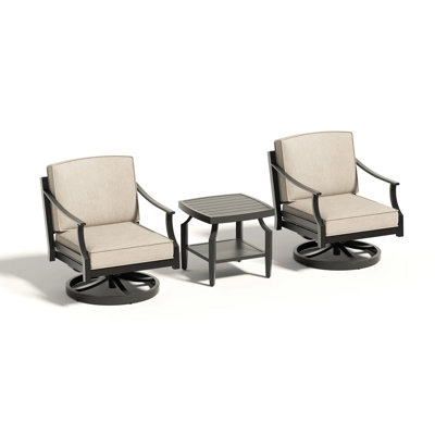 Tamarin 3 Pieces Outdoor/indoor Aluminum Patio Swivel Conversation Seating Group With Sunbrella® Cushions And Side Table