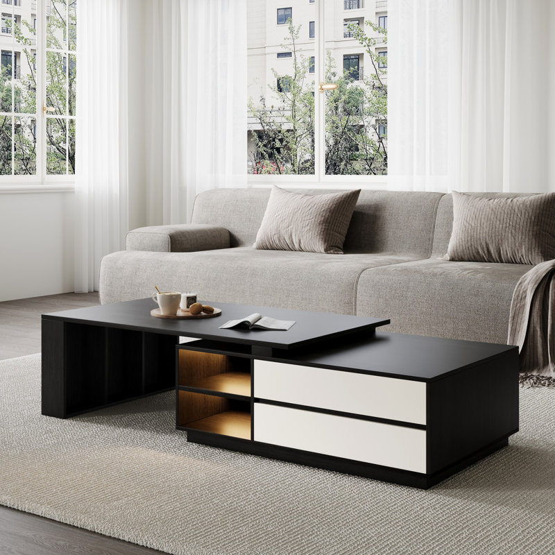 Buckwell Extendable Coffee Table with Sensor LED Lights & Storage Drawers, Black/White