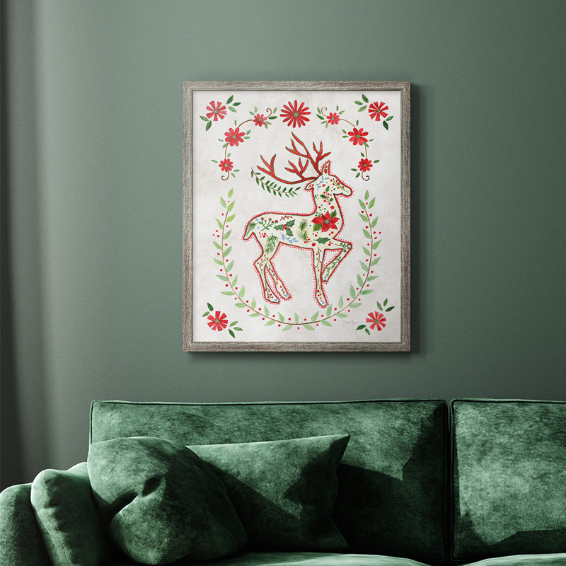 Toile encadrée de Noël renne de qualité supérieure - prête à être accrochée, Argent patiné, H 20 po x l 16 po