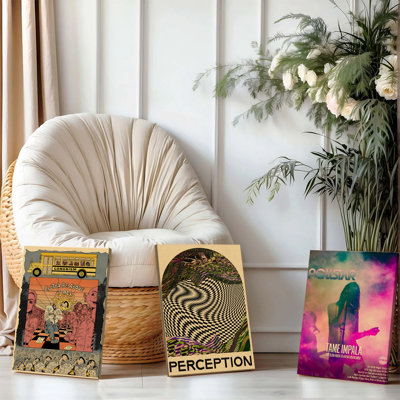 3Pcs Wall Arts Posters Framed,  Tame Impala Music Poster Set Lonerism Perception Pollstar Album Art Decorative Canvas Prints for Bedroom Living Room Wall Decor Modern Indie Rock Band Fan Gift Psychedelic Music Themed Wall Art