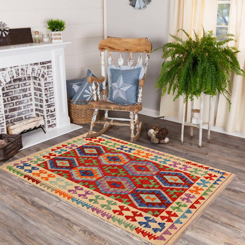 Tapis rouille / beige / bleu / vert en laine noué à la main Spinella
