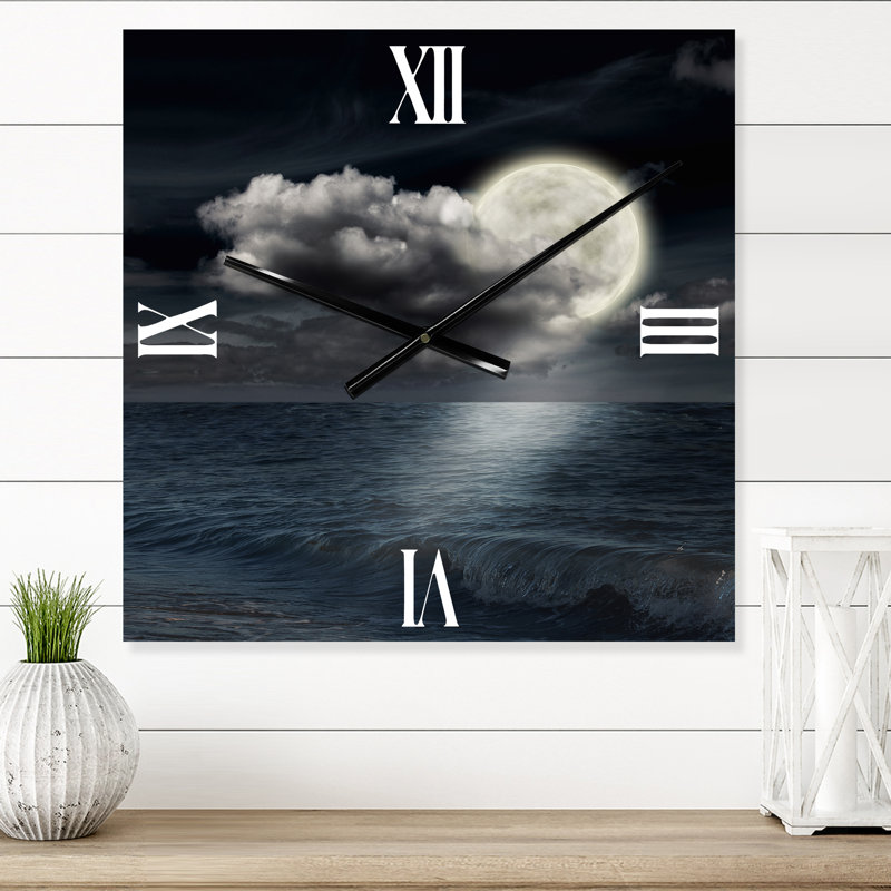 Pleine lune dans le ciel nocturne nuageux VI - Horloge murale nautique et côtière, Grand