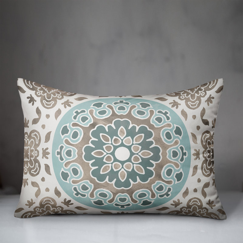 Outdoor Reversible Throw Pillow, Gray, Floral 1