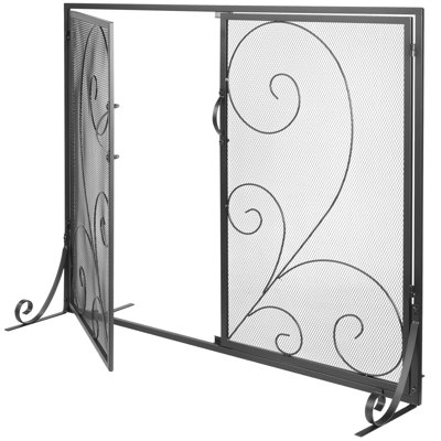 Fireplace Screen 1 Panel with Door, 39"(L) x31.6"(H) Spark Guard Cover, Sturdy Iron Mesh Fireplace Screen, Simple Installation, Free Standing Fire Fence Grate for Living Room Home Decor Vintage