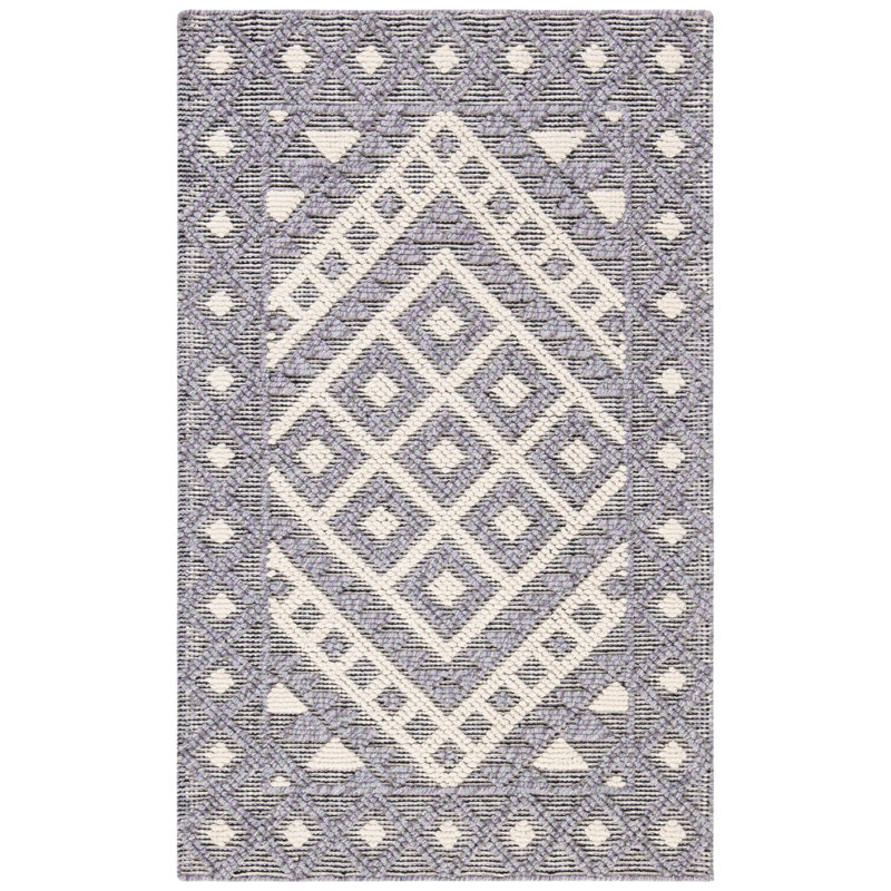 Seguin Natura Hand Woven Wool/Cotton Geometric Rug in Gray, Rectangle 3' x 5'