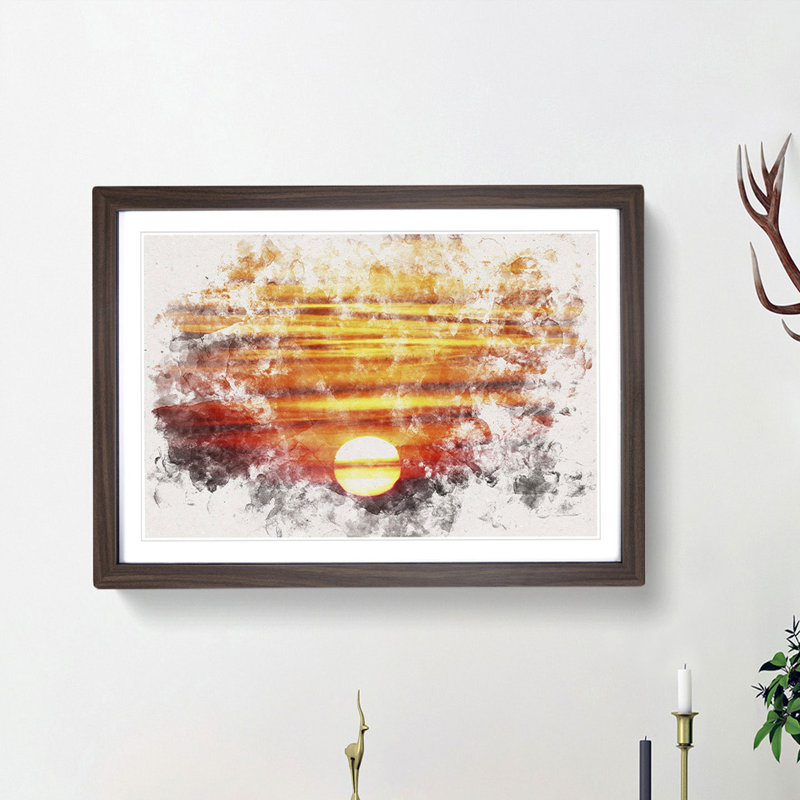 Orange Sunset - Picture Frame Painting Print, 40cm H x 60cm W x 2cm D, Walnut Framed