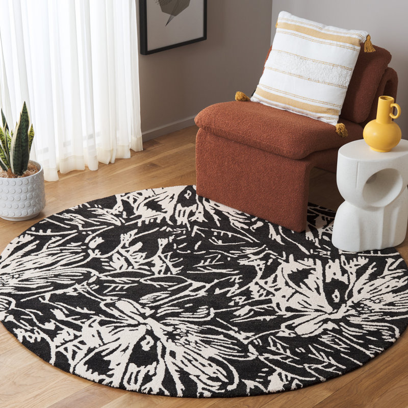 Tapis noir / ivoire Jardin 329, Rond 6 pi