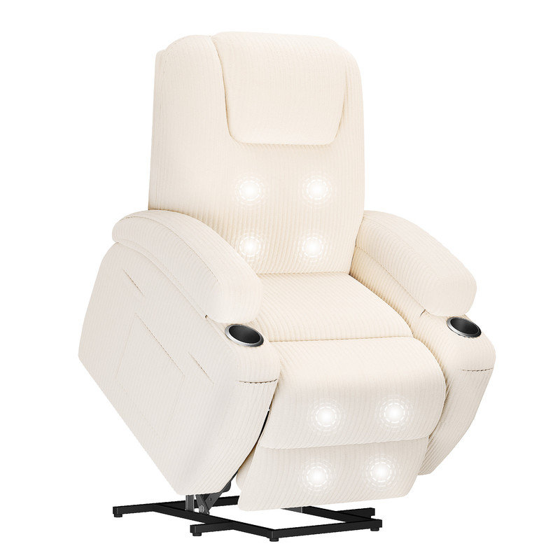 Fauteuil inclinable électrique avec massage Power Lift, Velours côtelé beige
