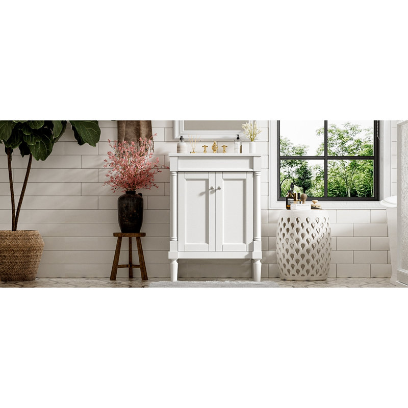 De meuble-lavabo moderne "- lavabo simple avec lavabo supérieur et armoire de rangement à 2 niveaux, grandes tablettes pour l'organisation