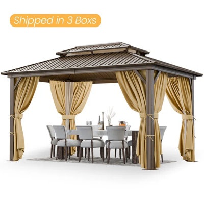 Pavillon de jardin rigide avec toit double en acier galvanisé
