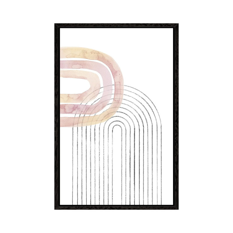 Dusty Pink Rainbow And Arch by Whales Way - Painting on Canvas, 101.6cm H x 66.04cm W x 3.81cm D, Black Framed