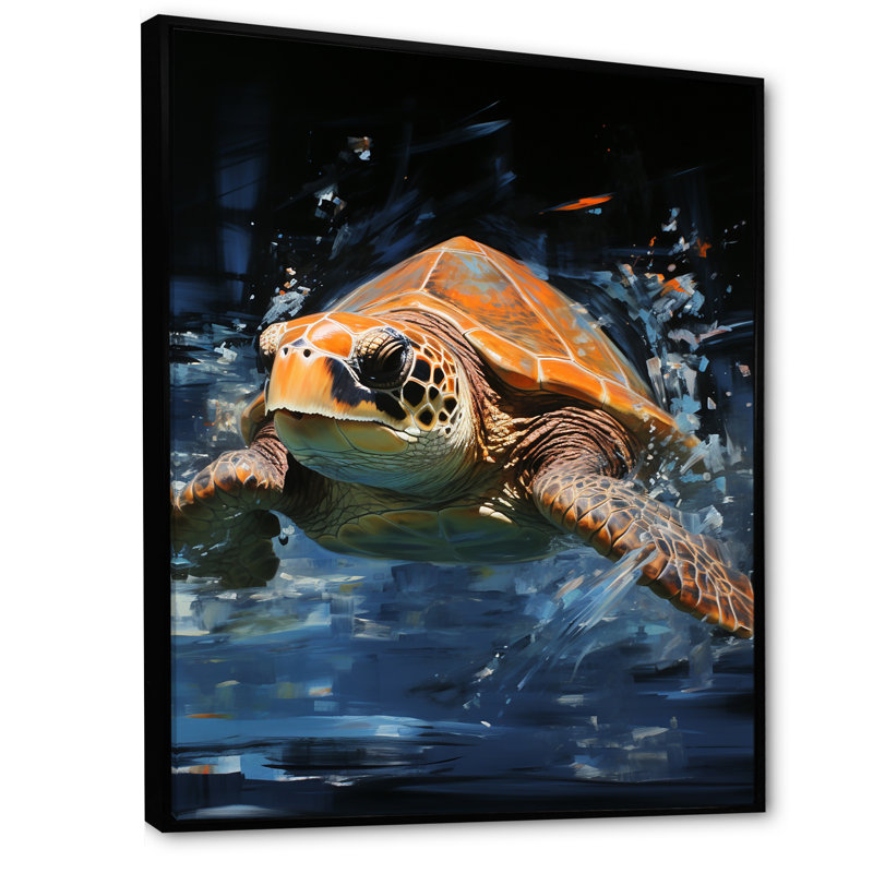 «Sea Turtle Journey», art mural animaux côtiers, Cadre flottant noir, H 20 po x l 12 po x P 1 po