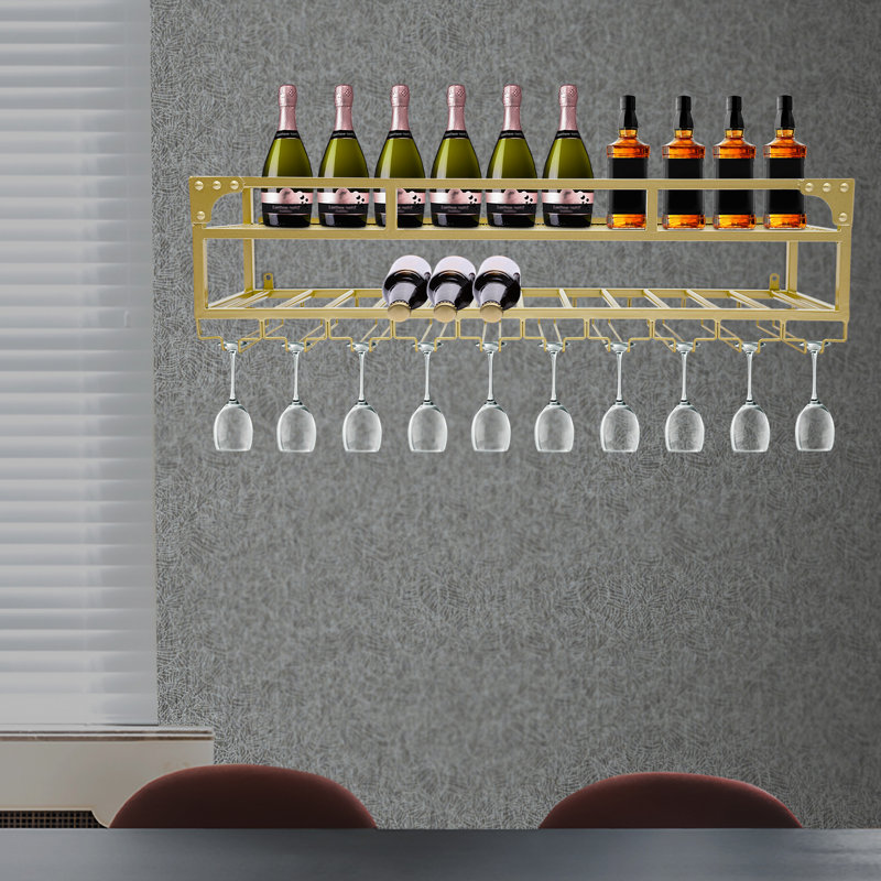 Support à vin industriel avec porte-verre, Doré