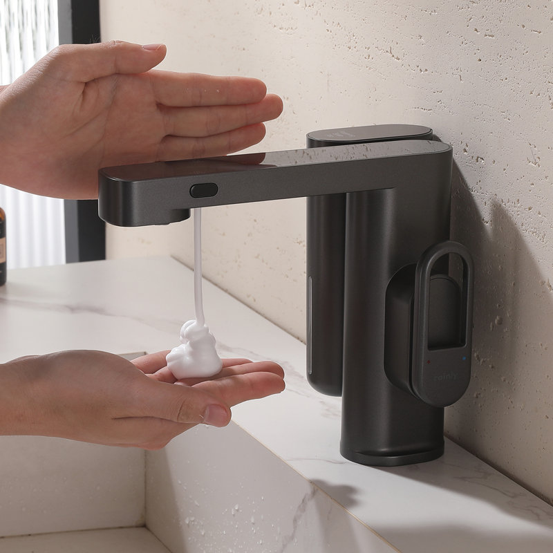 Touchless Bathroom Sink Faucet With Soap Dispenser, Single Hole 1-Handle Automatic Sensor Bathroom Faucet, Gun Gray