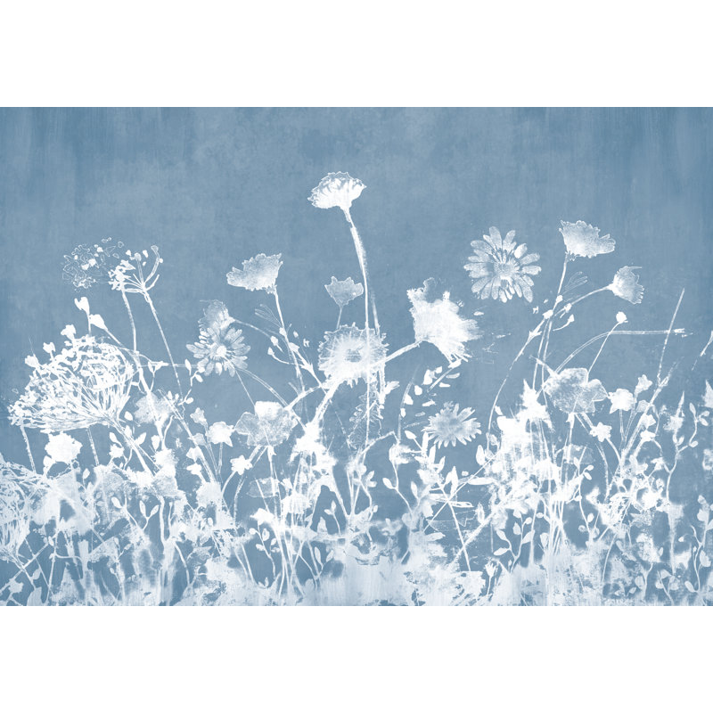 White Stamped Flowers - Wrapped Canvas Art Prints, 30cm H x 46cm W