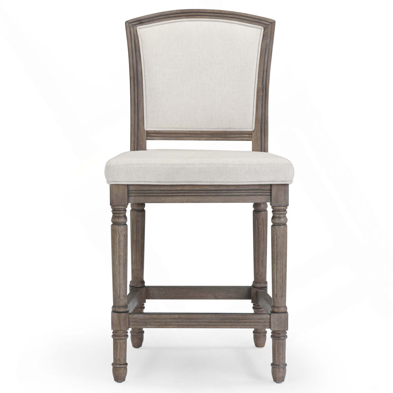 Tabouret de bar gris patiné avec assise et dossier rembourrés gris, Tabouret de comptoir (siège d'une hauteur de 26 p