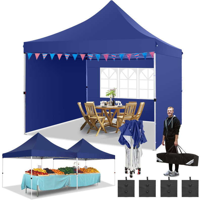 10x10ft Instant Pop-Up Canopy Tent with 3 Sidewalls - Waterproof Commercial-Grade Outdoor Shelter for Parties & Backyard, UV50+ Protection, Portable Frame with 4 Sandbags